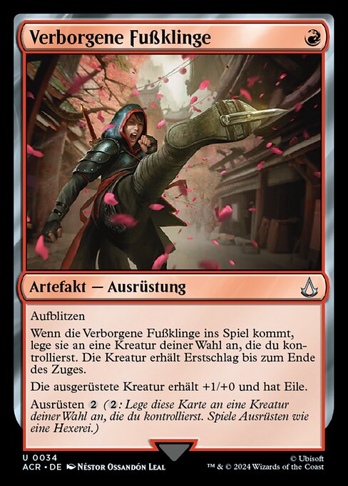 隐匿靴刃 (Hidden Footblade) - Assassin's Creed (#216) - Illustrated by Néstor Ossandón Leal - Magic: The Gathering Card