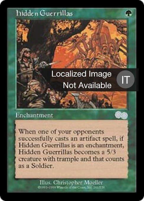 隠れたるゲリラ (Hidden Guerrillas) - Urza's Saga (#261) - Illustrated by Christopher Moeller - Magic: The Gathering Card