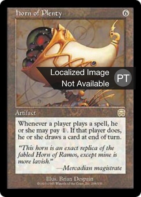 Cuerno de la abundancia (Horn of Plenty) - Mercadian Masques (#298) - Illustrated by Brian Despain - Magic: The Gathering Card