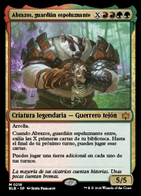 Hugs, borstiger Wächter (Hugs, Grisly Guardian) - Bloomburrow (#218) - Illustrated by Steve Prescott - Magic: The Gathering Card