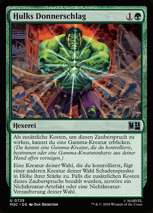 Hulks Donnerschlag (Hulk's Thunderclap) - Marvel Super Heroes Commander (#725) - Illustrated by Dan Brereton - Magic: The Gathering Card