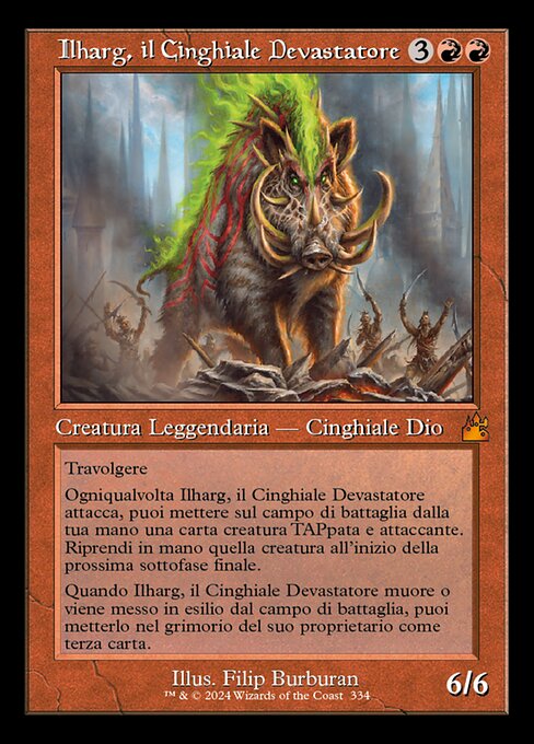 Ilharg, il Cinghiale Devastatore (Ilharg, the Raze-Boar) - Ravnica Remastered (#334) - Illustrated by Filip Burburan - Magic: The Gathering Card