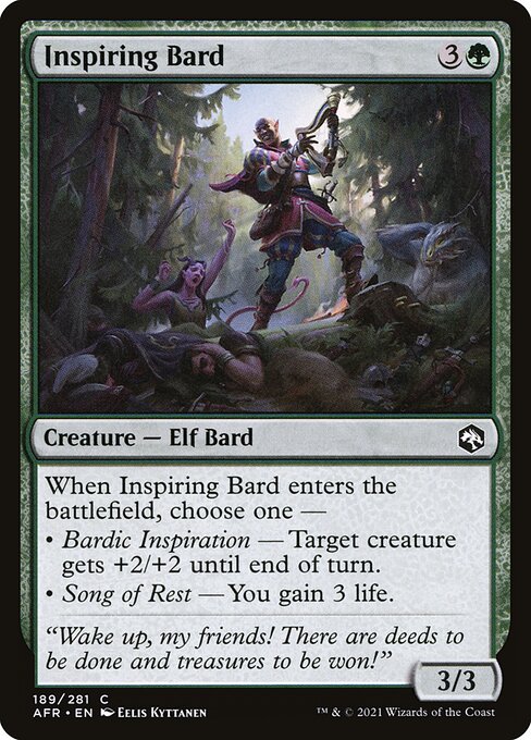 Inspiring Bard - Adventures in the Forgotten Realms (#189) - Illustrated by Eelis Kyttanen - Magic: The Gathering Card