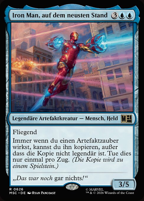 Iron Man, auf dem neusten Stand (Iron Man, Bleeding Edge) - Marvel Super Heroes Commander (#626) - Illustrated by Ryan Pancoast - Magic: The Gathering Card