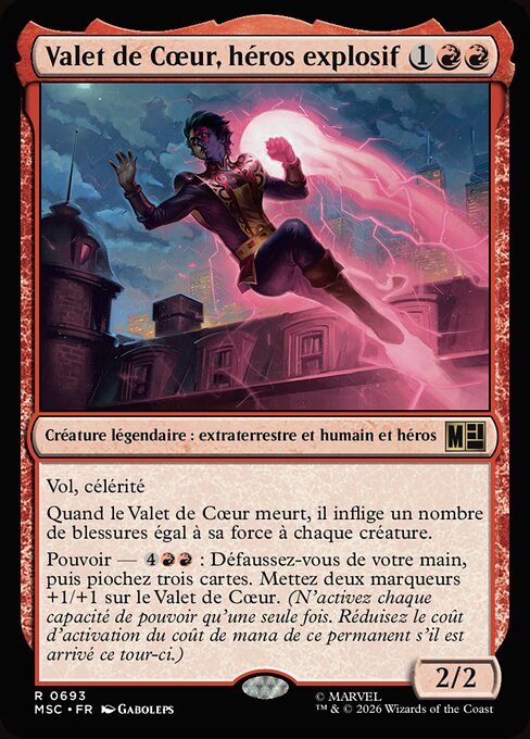 Valet de Cœur, héros explosif (Jack of Hearts, Volatile Hero) - Marvel Super Heroes Commander (#693) - Illustrated by Gaboleps - Magic: The Gathering Card