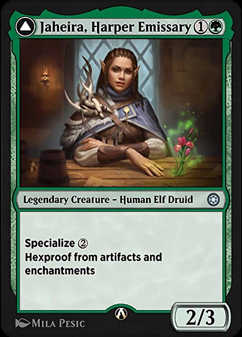 Jaheira, Harper Emissary - Alchemy Horizons: Baldur's Gate (#16) - Illustrated by Mila Pesic - Magic: The Gathering Card