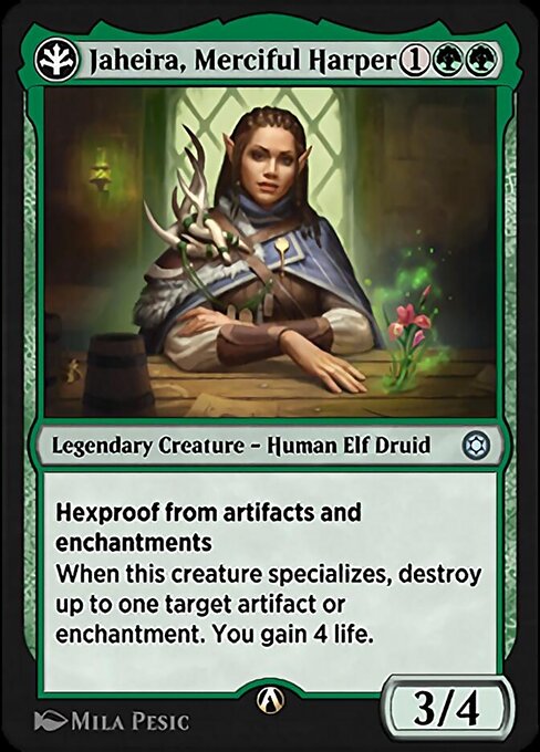 Jaheira, Merciful Harper - Alchemy Horizons: Baldur's Gate (#16g) - Illustrated by Mila Pesic - Magic: The Gathering Card