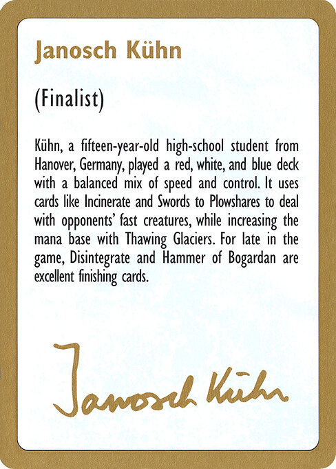 Janosch Kühn Bio (1997) - World Championship Decks 1997 (#jk0a) - Magic: The Gathering Card