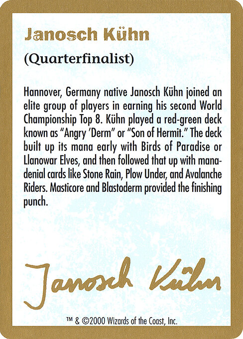 Janosch Kühn Bio (2000) - World Championship Decks 2000 (#jk0a) - Magic: The Gathering Card