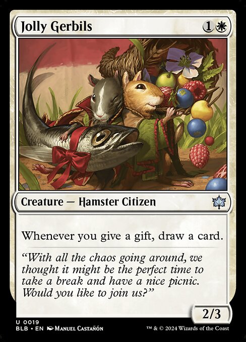 Jerbos alegres (Jolly Gerbils) - Bloomburrow (#19) - Illustrated by Manuel Castañón - Magic: The Gathering Card