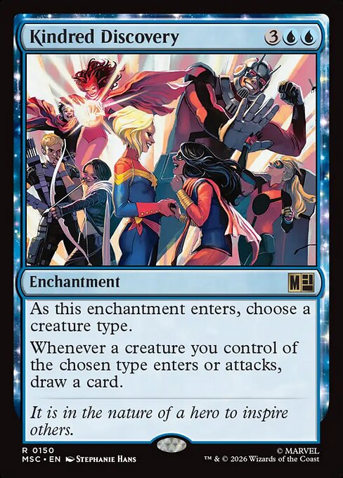 Kindred Discovery - Marvel Super Heroes Commander (#150) - Illustrated by Stephanie Hans - Magic: The Gathering Card