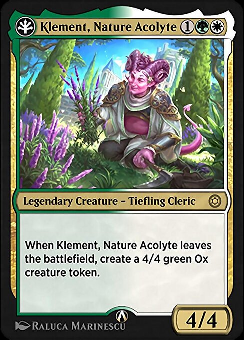 Klement, Nature Acolyte - Alchemy Horizons: Baldur's Gate (#1g) - Illustrated by Raluca Marinescu - Magic: The Gathering Card