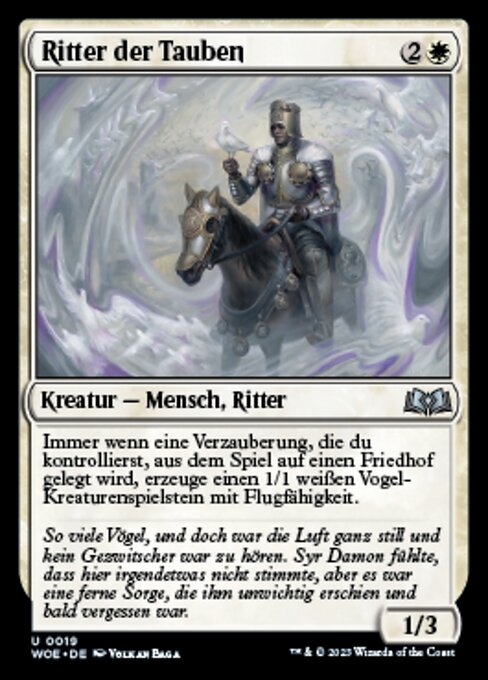Caballero de las palomas (Knight of Doves) - Wilds of Eldraine (#19) - Illustrated by Volkan Baǵa - Magic: The Gathering Card