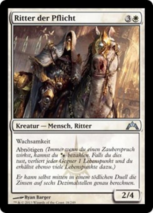 Caballero de la obligación (Knight of Obligation) - Gatecrash (#18) - Illustrated by Ryan Barger - Magic: The Gathering Card