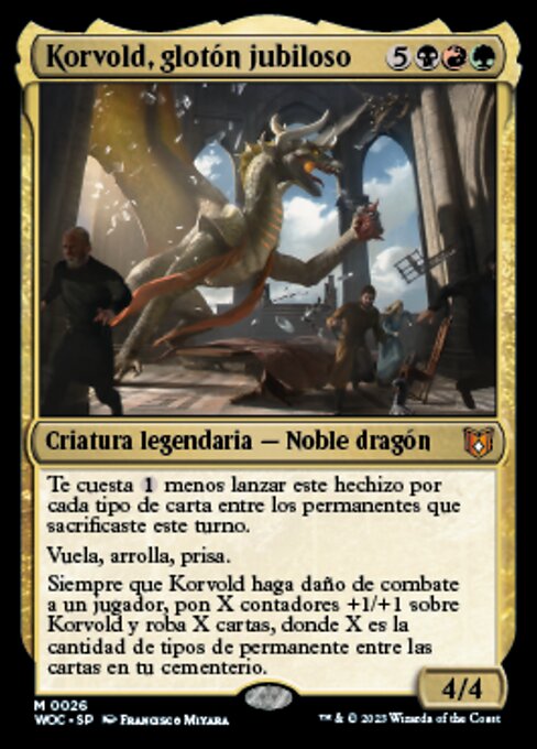 Korvold, glotón jubiloso (Korvold, Gleeful Glutton) - Wilds of Eldraine Commander (#26) - Illustrated by Francisco Miyara - Magic: The Gathering Card
