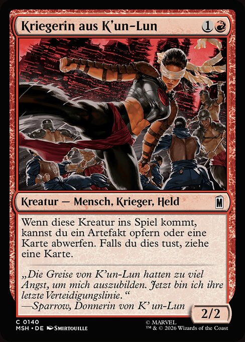 Guerriera di K'un-Lun (K'un-Lun Warrior) - Marvel Super Heroes (#140) - Illustrated by Smirtouille - Magic: The Gathering Card