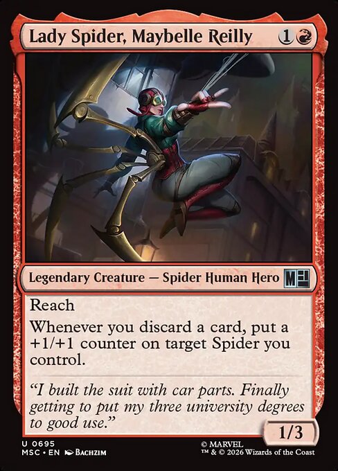 Lady Spider, Maybelle Reilly - Marvel Super Heroes Commander (#695) - Illustrated by Bachzim - Magic: The Gathering Card