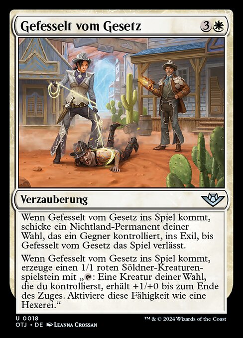 En manos de la ley (Lassoed by the Law) - Outlaws of Thunder Junction (#18) - Illustrated by Leanna Crossan - Magic: The Gathering Card