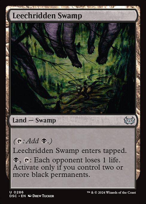 Leechridden Swamp - Duskmourn: House of Horror Commander (#286) - Illustrated by Drew Tucker - Magic: The Gathering Card