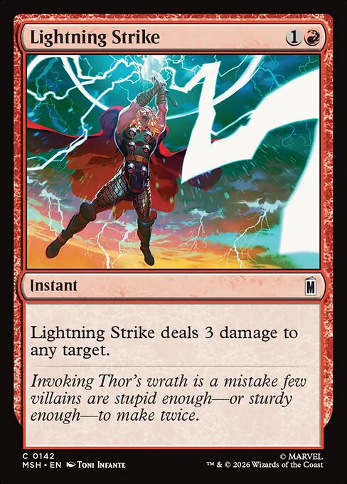 Lightning Strike - Marvel Super Heroes (#142) - Illustrated by Toni Infante - Magic: The Gathering Card