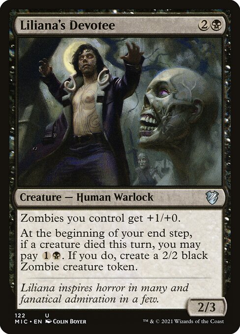 Liliana's Devotee - Midnight Hunt Commander (#122) - Illustrated by Colin Boyer - Magic: The Gathering Card