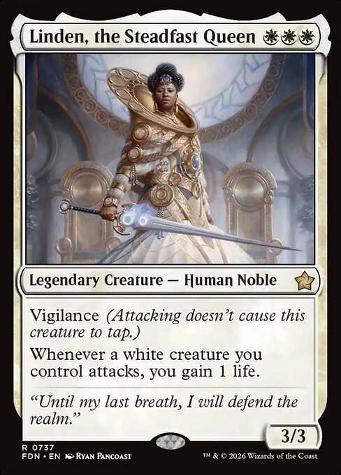 Linden, the Steadfast Queen - Foundations (#737) - Illustrated by Ryan Pancoast - Magic: The Gathering Card
