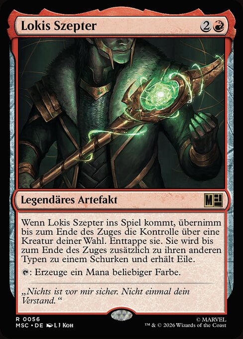 Lokis Szepter (Loki's Scepter) - Marvel Super Heroes Commander (#56) - Illustrated by L J Koh - Magic: The Gathering Card