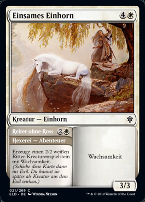 Lonesome Unicorn // Rider in Need - Throne of Eldraine (#21) - Illustrated by Winona Nelson - Magic: The Gathering Card