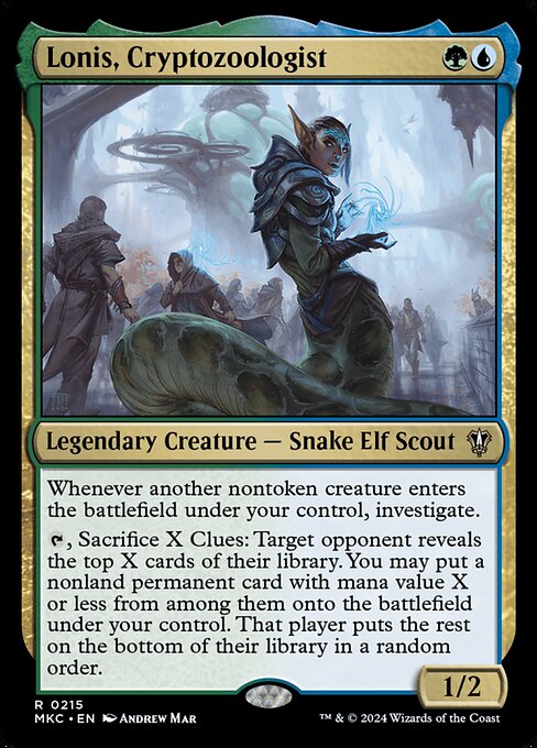 Lonis, Cryptozoologist - Murders at Karlov Manor Commander (#215) - Illustrated by Andrew Mar - Magic: The Gathering Card