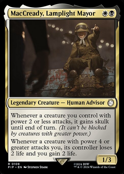 MacCready, Lamplight Mayor - Fallout (#108) - Illustrated by Stephen Stark - Magic: The Gathering Card