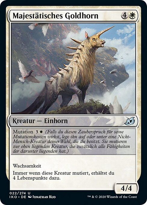 Величественный Золоторог (Majestic Auricorn) - Ikoria: Lair of Behemoths (#22) - Illustrated by Jonathan Kuo - Magic: The Gathering Card