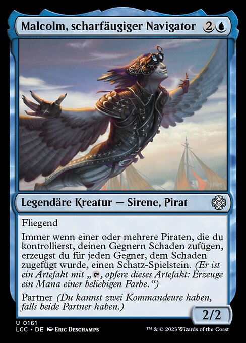 Malcolm, navegante avizor (Malcolm, Keen-Eyed Navigator) - The Lost Caverns of Ixalan Commander (#161) - Illustrated by Eric Deschamps - Magic: The Gathering Card