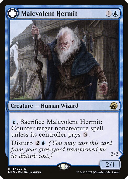 Malevolent Hermit // Benevolent Geist - Innistrad: Midnight Hunt Magic card