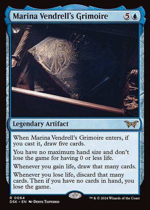 Marina Vendrell's Grimoire - Duskmourn: House of Horror (#64) - Illustrated by Denys Tsiperko - Magic: The Gathering Card