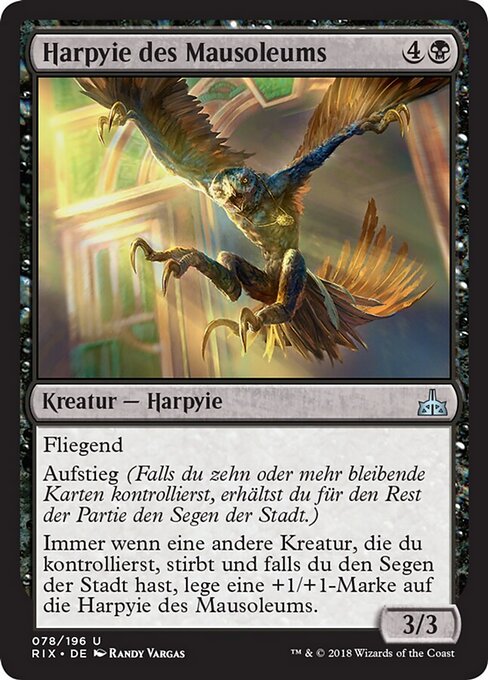 Harpyie des Mausoleums (Mausoleum Harpy) - Rivals of Ixalan (#78) - Illustrated by Randy Vargas - Magic: The Gathering Card