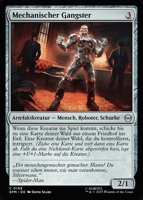 Truand mécanique (Mechanical Mobster) - Marvel's Spider-Man (#168) - Illustrated by David Szabo - Magic: The Gathering Card