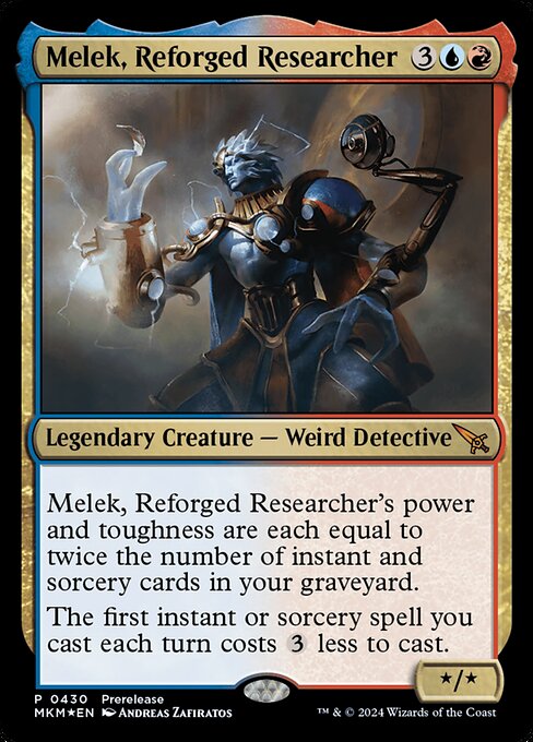 Melek, chercheur reforgé (Melek, Reforged Researcher) - Murders at Karlov Manor (#430) - Illustrated by Andreas Zafiratos - Magic: The Gathering Card