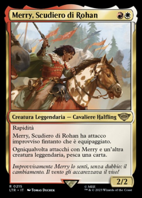 Merry, Scudiero di Rohan (Merry, Esquire of Rohan) - The Lord of the Rings: Tales of Middle-earth (#215) - Illustrated by Tomas Duchek - Magic: The Gathering Card