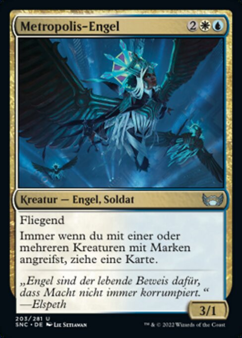 大都市の天使 (Metropolis Angel) - Streets of New Capenna (#203) - Illustrated by Lie Setiawan - Magic: The Gathering Card