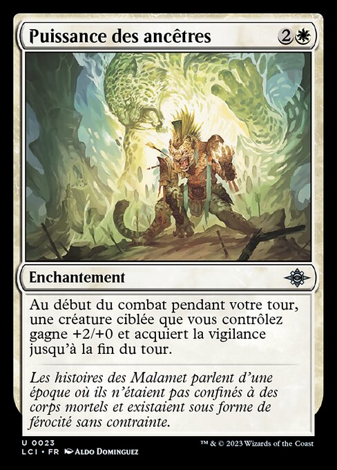 Fuerza de los ancestros (Might of the Ancestors) - The Lost Caverns of Ixalan (#23) - Illustrated by Aldo Domínguez - Magic: The Gathering Card