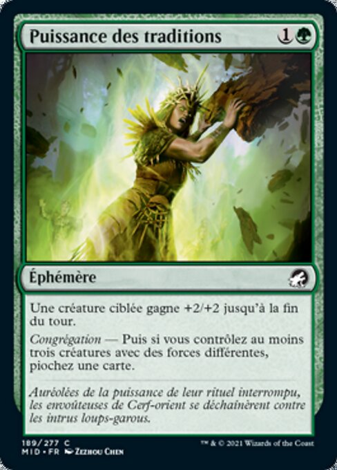 Puissance des traditions (Might of the Old Ways) - Innistrad: Midnight Hunt (#189) - Illustrated by Zezhou Chen - Magic: The Gathering Card