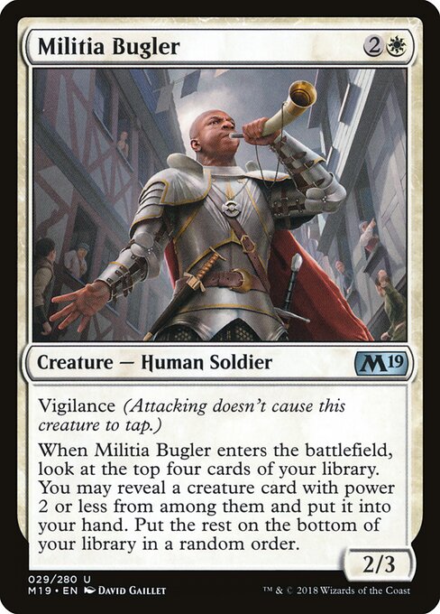 Сигнальщик Ополчения (Militia Bugler) - Core Set 2019 (#29) - Illustrated by David Gaillet - Magic: The Gathering Card