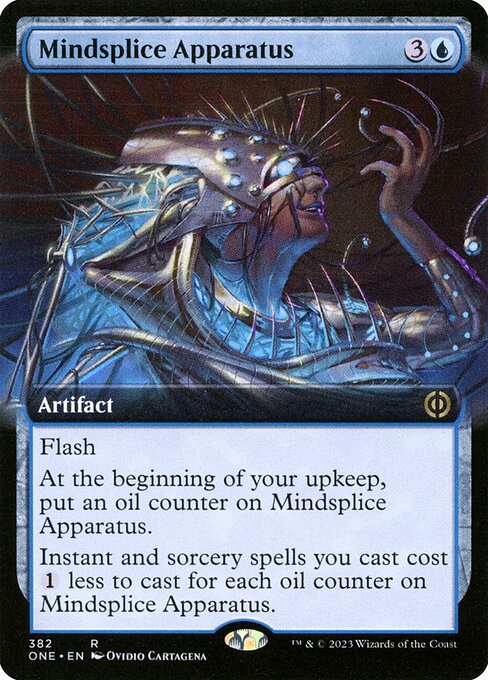 Dispositif d'imprégnation d'esprit (Mindsplice Apparatus) - Phyrexia: All Will Be One (#382) - Illustrated by Ovidio Cartagena - Magic: The Gathering Card