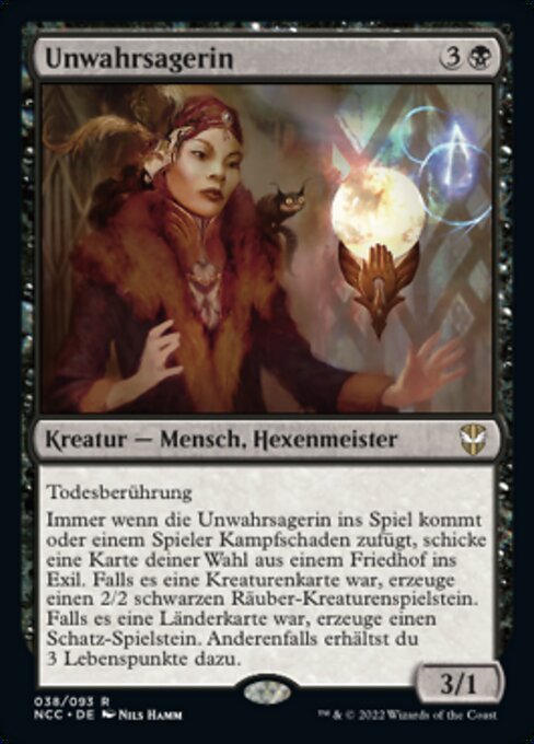 Unwahrsagerin (Misfortune Teller) - New Capenna Commander (#38) - Illustrated by Nils Hamm - Magic: The Gathering Card