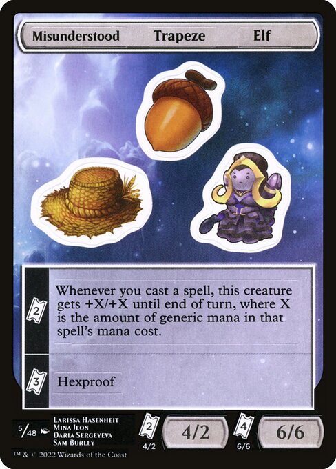 Misunderstood Trapeze Elf - Unfinity Sticker Sheets (#5) - Illustrated by Larissa Hasenheit & Mina Jeon - Magic: The Gathering Card