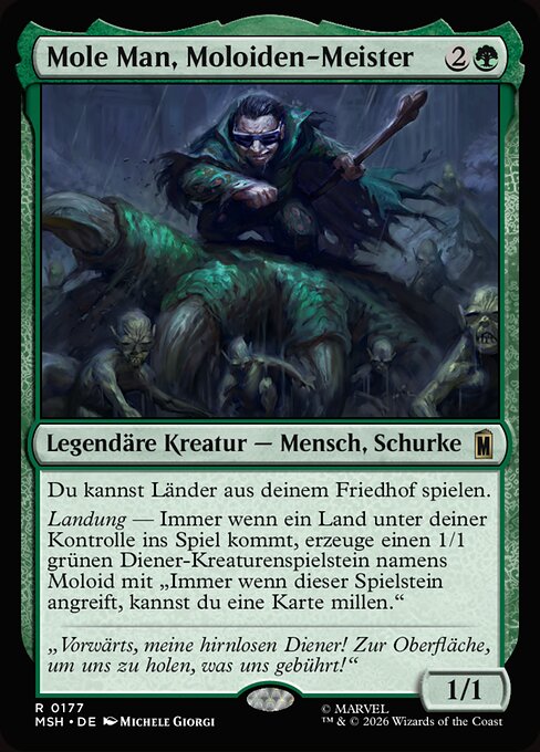 Homme-taupe, maître moloïde (Mole Man, Moloid Master) - Marvel Super Heroes (#177) - Illustrated by Michele Giorgi - Magic: The Gathering Card