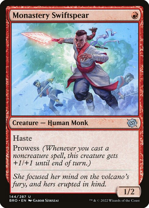 Monastery Swiftspear - The Brothers' War (#144) - Illustrated by Gabor Szikszai - Magic: The Gathering Card