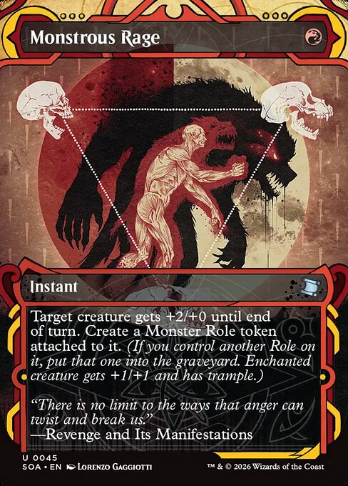 Monströser Zorn (Monstrous Rage) - Secrets of Strixhaven Mystical Archive (#45) - Illustrated by Lorenzo Gaggiotti - Magic: The Gathering Card