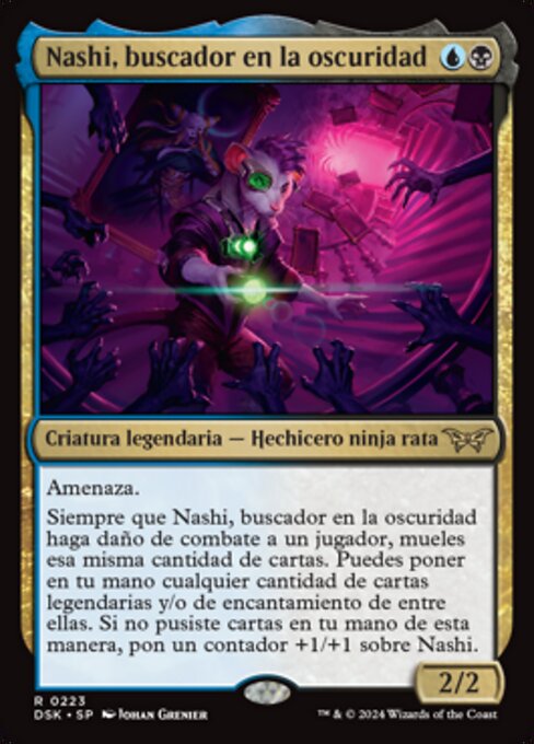 闇の中の研究者、ナシ (Nashi, Searcher in the Dark) - Duskmourn: House of Horror (#361) - Illustrated by Ashley Mackenzie - Magic: The Gathering Card