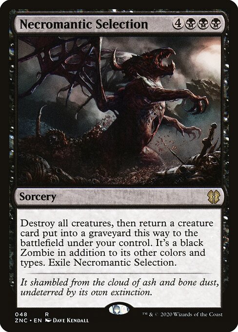 Selección nigromántica (Necromantic Selection) - Zendikar Rising Commander (#48) - Illustrated by Dave Kendall - Magic: The Gathering Card